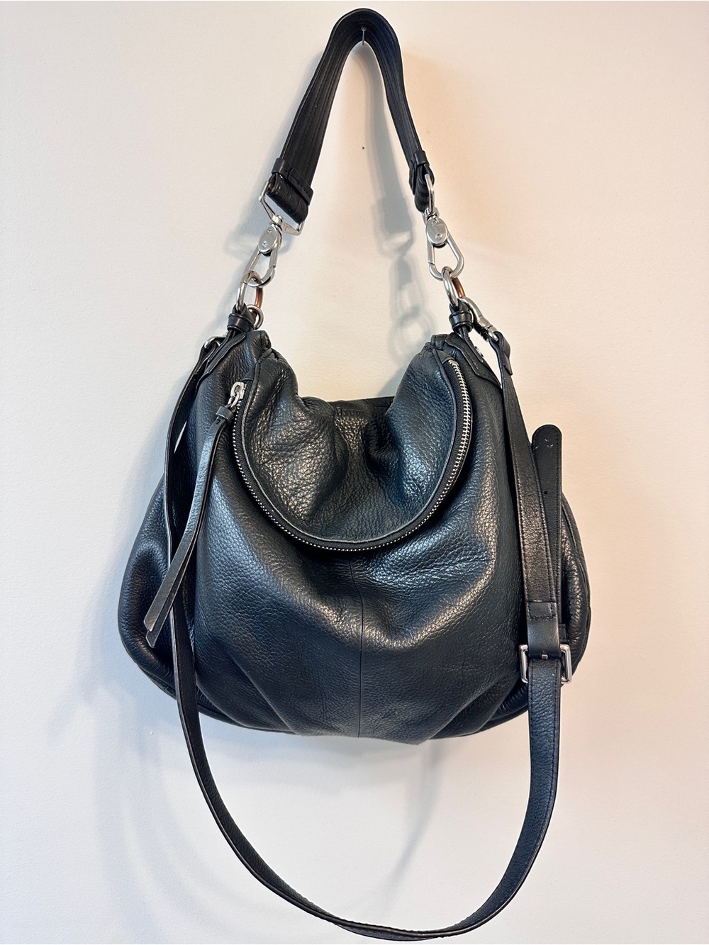 Margot Black Pebbled Genuine Leather Hobo Shoulder Crossbody Bag, butter soft!